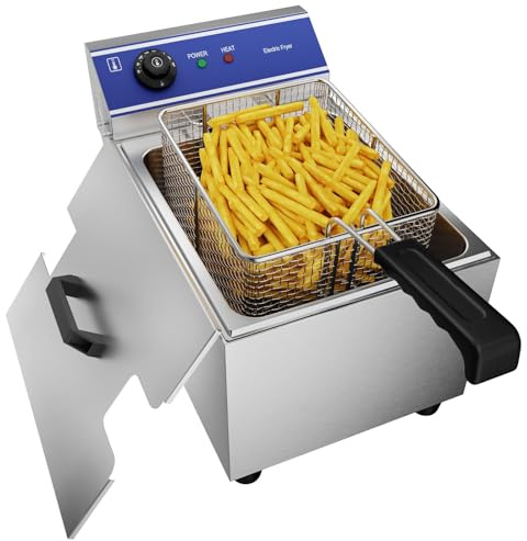Electric Fryer Deep Fryer Commercial Stainless Steel Fat Fryer Single Tank | Easy Clean Home &Commercial Use Countertop Kitchen Fat Fryer Frying Machine for French Fries (Single Tank,8L)
