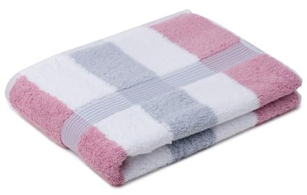 Gözze - New York Streifen Duschtuch, Weich und saugfähig, 100% Baumwolle, 70 x 140 cm - Altrosa/Weiß/Silber