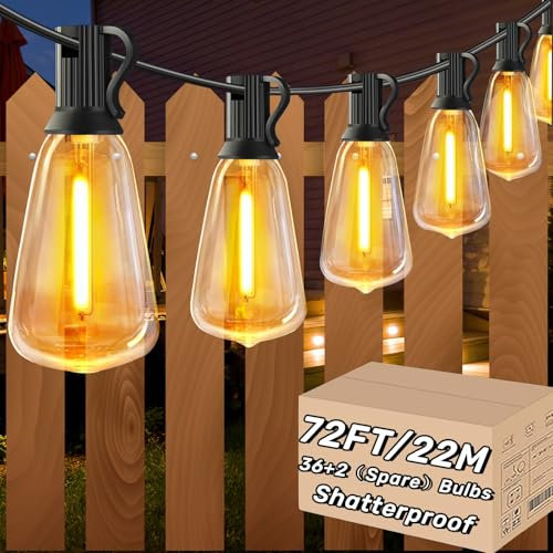 AzureStar 20M Festoon Lights Outdoor Mains 22M Garden String Festoon Lights with 36+2 LED ST38 Vintage String Llighs for Outside Patio Pergola Backyard Terrace Party Wedding Decor
