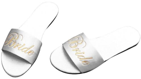 Generic Zapatillas de Boda de Satén con Punta Abierta y Tacón Plano para Mujer - Color Blanco - Talla 39 EU