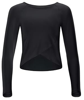 Winshape Damen Functional Light and Soft Cropped Long Sleeve Top Aet131ls Mit Overlap-Applikation Yoga-Shirt, Schwarz, M EU