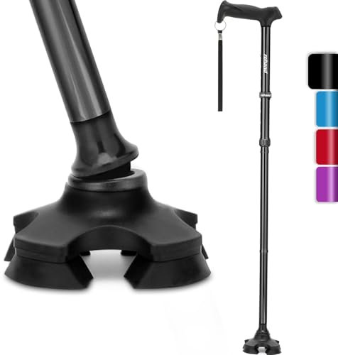 Rehand Walking Stick for Men & Women - Foldable, Adjustable, Lightweight, Self Standing Pivot Walking Stick, Soft Handle Grip, with Travel Bag, Walking Sticks for Seniors & Adults (Black)