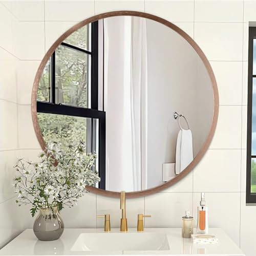 AOAOPQ Round Wall Mirror with Simple Metal Frame - Modern Hanging Mirror for Bathroom, Hallway, Room - Rose Gold Frame - 60 x 60 cm