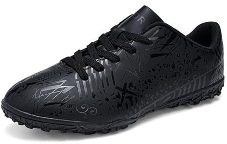 DHOVOR Men's Football Boots, Astro Turf, Low-Top, Athletic, Black, Size 9.5 UK