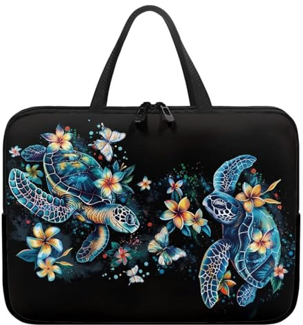 Poceacles Laptopväska, bärbar resestudium, laptopfodral för kvinnor, vattentät bärbar datorväska med handtag, neopren netbook/Ultrabook, skyddande portföljväska, boho plumeria sköldpadda