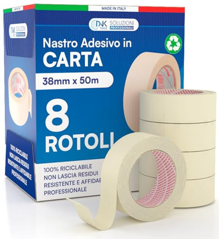 8x Ruban de Masquage 38mm x 50m - Pour Peinture et Masquage - Adhésif Sans Laisser de Résidus - Ruban Papier pour Peintres