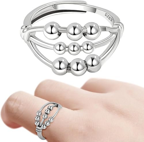 Gkumgwo Anti-Angst-Ringe für Frauen Männer | Damenring mit Perlen Spinner Ring - Dreischichtiger offener Ring mit Kreuzbewegungsperlen, Fingerspitzenring mit neun Perlen für Freund, Ehefrau, Familie