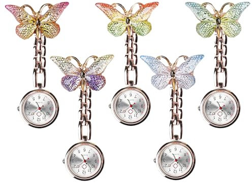 Krankenschwester Uhr 5 Stück Set, Schwesternuhr mit Clip & Leuchtenden Zeigern, Ansteckuhr für Pflegepersonal, Taschenuhren für Damen Medizinuhr Antibakteriell