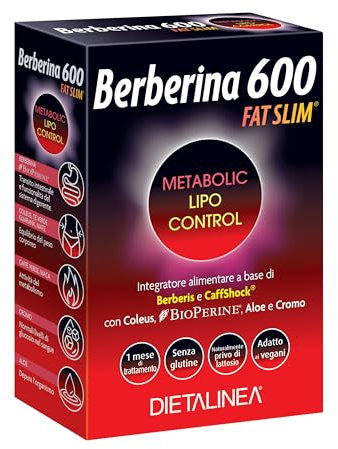 DietaLinea Berberina 600 Fat Slim con CaffShock® | Integratore con Cromo Picolinato e Coleus | Supporto al Metabolismo e Equilibrio del Peso | 60 Compresse - 1 Mese