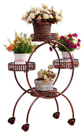 ASHILD Présentoir à Plantes à 4 Niveaux pour Plantes d'intérieur et d'extérieur, Support de Fleurs en métal, Support de Pot, Support de Fleurs Rond, Support de Pot, présentoirs d'angle en Fer forgé