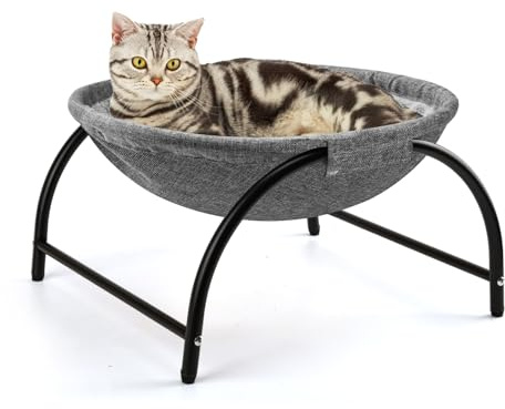 LIFLIX Elevated Cat Hammock Bed, Free-Standing Cat Cot with Removable Plush, Raised Stable Pet Bed (Grey)