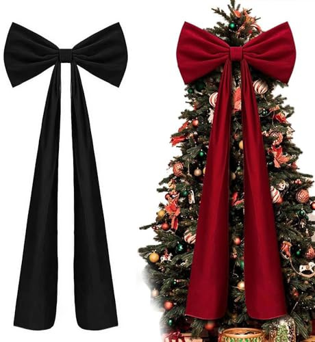 Puntale Fiocco Nero per Albero di Natale, 1,8 m Grandi Fiocchi di Natale per Albero di Xmas - Fiocco Gigante in Velluto per Finestra Mensola Parete Porta Decorazione - Decorazione Natalizia da