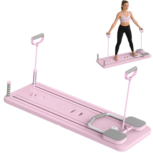 Pilates Board - Pilates Reformer Set, Bärbar och vikbar Pilates Reformers Maskin, Vikbar Core, Reformer Maskin Set för Hemma Pilates Utrustning Reformer Hemma Pilates Set (Rosa)