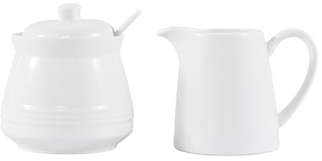 Winlauyet 3 in1 Set 250ml/7.8oz Ceramic Milk Frothing Pitchers and 340ml/11.5oz Sugar Bowl with Spoon Breakfast Tea and Coffee Service, Porcelain Creamer Drip-Free Spout, Microwave and Dishwasher Safe