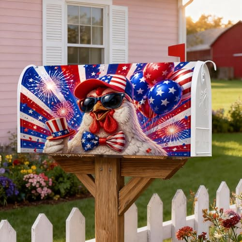 Coperture magnetiche per cassette postali a forma di pollo, palline patriottiche festive con fuochi d'artificio del 4 luglio, per decorazioni per la casa e il giardino, 53 x 64 cm