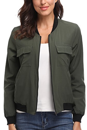 MISS MOLY Bomber Jacket Womens Flight Jackets Long Sleeve Zip Up Lightweight Casual Solid Quilted Coat Multi-Pocket Green XX-Large