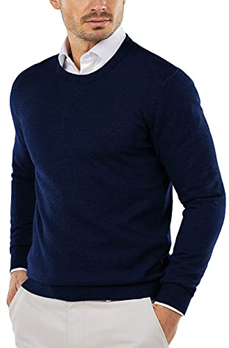 COOFANDY Men's Crew Neck Sweater Classic Fit Lightweight Long Sleeve Knitted Pullover for Casual Or Dressy Wear Dark Blue