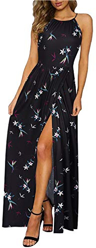 KILIG Maxi Dresses for Women UK Summer Dress Halter Neck Wedding Guest Elegant Long Dress Floral Beach Sundress(Floral-L,Small)