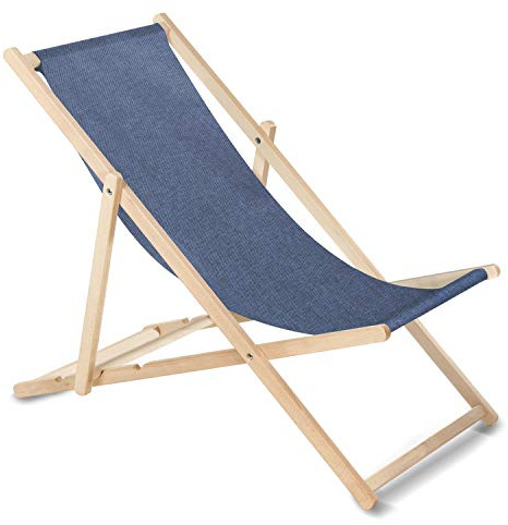 GreenBlue GB183M Sedia a Sdraio Classica Regolabile Pieghevole Legno di Faggio Nuovi Colori Melange (Blue melange)