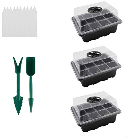 Sacchi Per Piante 4 * 12 buche Piantare il cassetto del vassoio del semi della pianta della pianta della pianta con la cupola e il giardino di base Grow Box Giardinaggio 3pcs mini vaso della serra