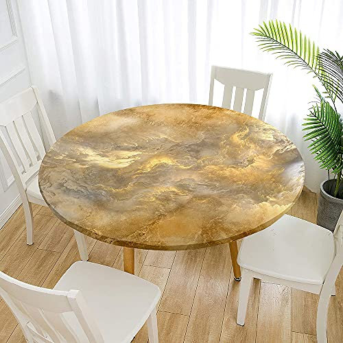 Morbuy Rund Tischdecke Elastisch, 3D Marmor Drucken Tischdecken Wasserdicht Lotuseffekt Abwaschbar Abwischbar Tischtuch für Dekoration Küchentisch Garten Outdoor (90cm,Gold)