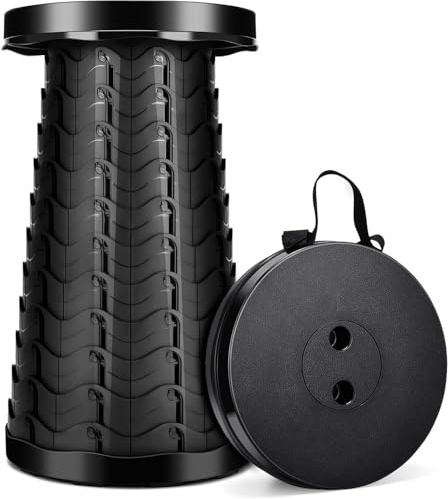 LUXJET Portable Folding Stool Lightweight Yet More Sturdy with Load Capacity 180KG, Retractable Plastic Foldable Collapsible Stool for Camping Fishing Hiking BBQ Outdoors Indoors Kitchen, Black