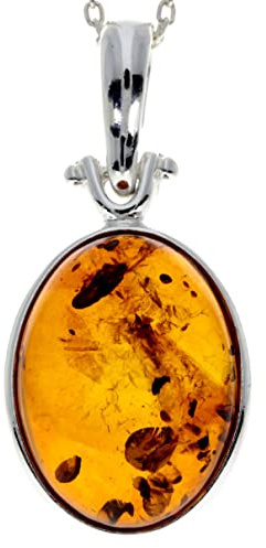 Äkta baltisk bärnsten och sterling silver klassiskt hänge utan kedja - 1522, 16 x 12 mm/2,9 x 1,4 cm, sterling silver, bärnsten