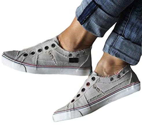 Onsoyours Zapatos de Mujer con Cordones para Entrenar de Verano Zapatillas de Deporte de Lona para el Tiempo Libre para Parejas para Caminar Planos de Tela para Senderismo B Gris 41
