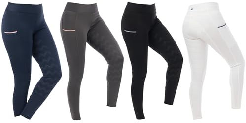 RIDING WORLD - Reitleggings für Mädchen Agadir | Leggings zum Reiten | Reithose mit Silikon-Vollbesatz & breitem Bund | Reiterhose mit 2 Handytaschen | Reitbekleidung in Schwarz | Größe 140