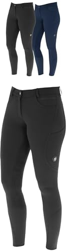 Covalliero - Damen Reithose Vollbesatz mit Lederimitat | Reitleggings mit 2 Handytaschen | Herbst & Winter Reiterhose | atmungsaktiv & elastisch | Reitbekleidung in Black | Größe 40