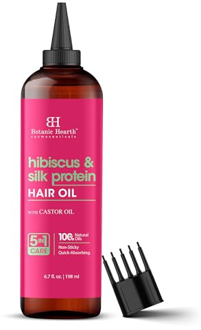 Botanic Hearth Hibiscus Silk Protein Hair Oil - 6.7 Fl Oz - Scalp Treatment for Hair Loss, Dry & Frizzy Hair Repair, Deep Nourishing Oil for All Hair Types- 100% Natural and Vegan