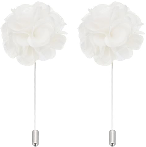 PATIKIL Pin de Boutonniere de Flor, 2 Pcs Broche de Solapa para Hombres Flor de Camelia para Traje Boda Graduación Aniversario Broche Accesorios de Traje de Graduación, Blanco