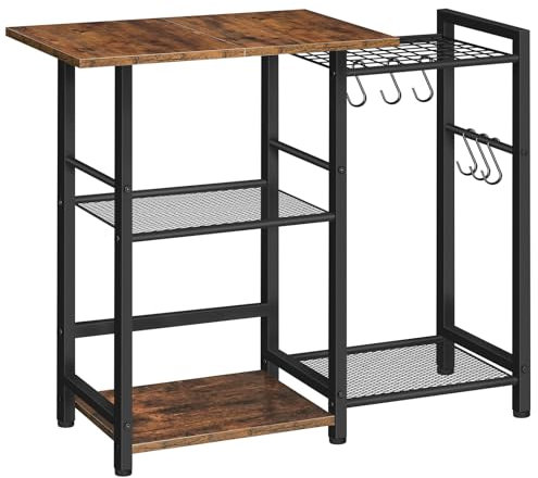 HOOBRO Küchenregal, Bäckerregal stehend, Standregal，Mikrowellen-Regal, Mikrowellenständer, Kaffee-Bar-Station, für kleine Räume, Küche, Esszimmer, rustikales Braun und Schwarz EBF15HB01