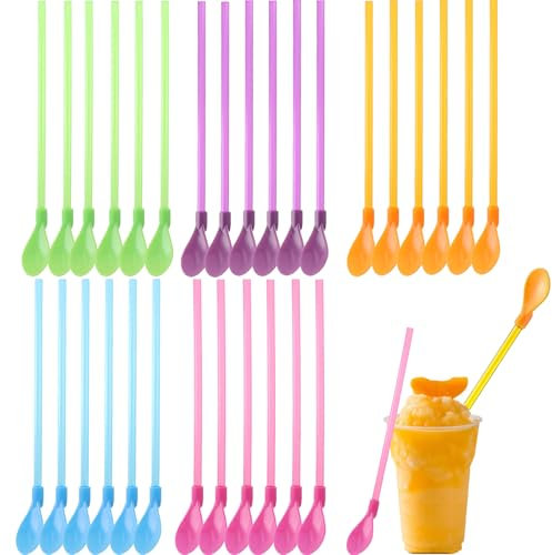 30 Piece Slush Straws Set, Wide Straws for Smoothies 2 in 1 Straw Spoon Suitable for Enthusiasts Who Enjoy Drinking Milkshakes, Cocktails, Coffee, and Beverages(Color Random)