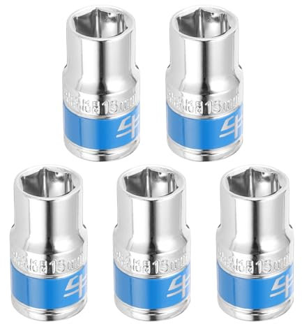 QUARKZMAN 5 Enchufe de Impacto de 1/2 y 6 Puntas, Métricos de 13 mm, Poco Profundo, Llave de Vaso Eléctrica de Vaso Poco Profundo para Reparación Mecánica de Automóviles, Plateado y Azul