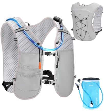 ECOHUB Laufweste für Damen & Herren, Verstellbare Laufweste mit 2L Trinkflasche, Ultraleicht & Atmungsaktive Trinkrucksack, Reflektierend Trinkweste Laufen, Running Vest für Wandern Trail(Grau)