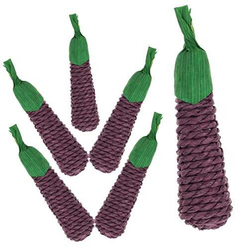 BESTonZON Lot de 6 Jouets à Mâcher Aubergine en Herbe Tressée pour Hamsters et Lapins, Accessoires Naturels pour Dents, Jeu Anti-Stress pour Petits Rongeurs, Fourniture Ludique pour Animaux