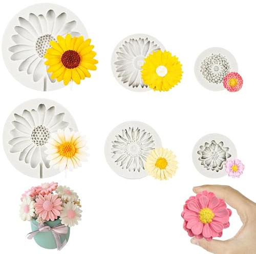 6 Piezas Moldes de Silicona para Velas moldes de Flores de Girasol, Flores 3D Girasol y Margarita Gris tamaño Mediano para Hacer Velas jabón Pastel y Manualidades decoración hogar