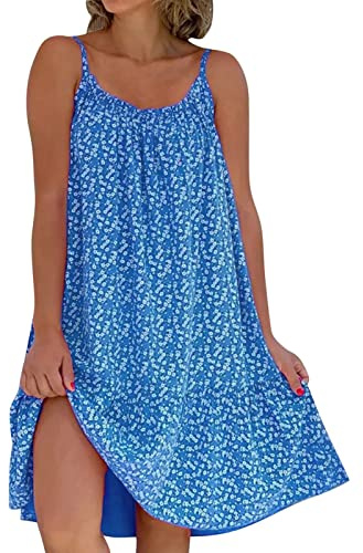 Vestidos Playa Mujer Tallas Grandes Hawaiano Boho Vestido Flores Tirantes Mujer Verano Vestidos Sueltos Casual sin Mangas Holgado para Playa y Vacaciones Tallas Grandes
