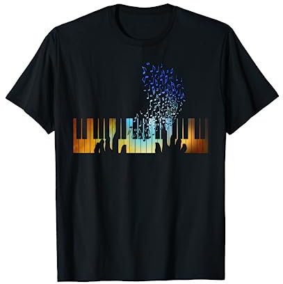 Piano Keyboard Tees Co. Hände auf Klavier Tastatur Musik Lehrer Shirt T-Shirt Schwarz Unisex Erwachsene, Unisex Kinder Klassische Passform U-Ausschnitt Kurzarm S