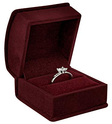 Noble Luxurious Suede Ring Jewellery Box with Matching Two Piece Packer with Ribbon for Engagement, Proposal or Special Occasions. (Burgundy, Single Ring Box)