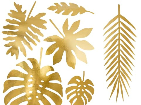 PartyDeco 21 Foglie Tropicali in Carta Dorata - Oro - Taglia Unica