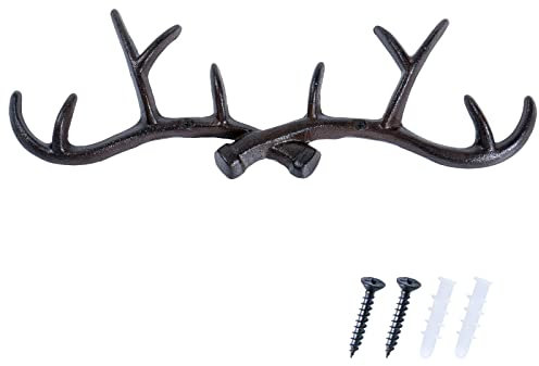 Notakia Ganchos de pared vintage con cuernos de ciervo rústicos para colgar en la pared, cuernos de hierro fundido vintage, decoración de pared para cabaña de caza, cabaña, hogar occidental (cuernos