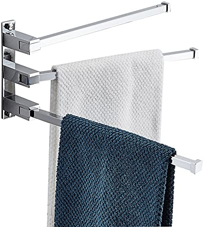 LXLTL Towel Bar Folding, Bath Swivel Towel Holder Rack Space Bathroom Adjustable Hand Pull Out Folding Arm Hanger Holder Multi Bar Wall Mount Polished Finish,Silver,3 Strokes