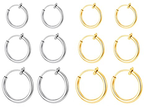 JZK 12 Pcs 11mm 13mm 15mm petit faux cerceau de boucle oreille, boucles oreilles non percées, anneau nez non perçant, anneau perçage septum nez à clipser, cerceau perçage helix faux anneau cartilage