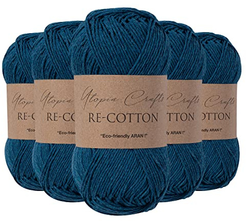 Utopia Crafts Re-Cotton Lot de 5 pelotes de fil à tricoter de 100 g - Baleine bleue
