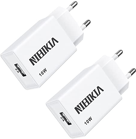 NIBIKIA Caricatore USB da Muro, 2-Pack 5V/2A Caricabatterie Alimentatore Presa USB, Spina Compatibile con Phone X/8/7/6/5, Samsung Galaxy S9/S8/ Note 10/9/8/ A3/A5/, HTC, LG