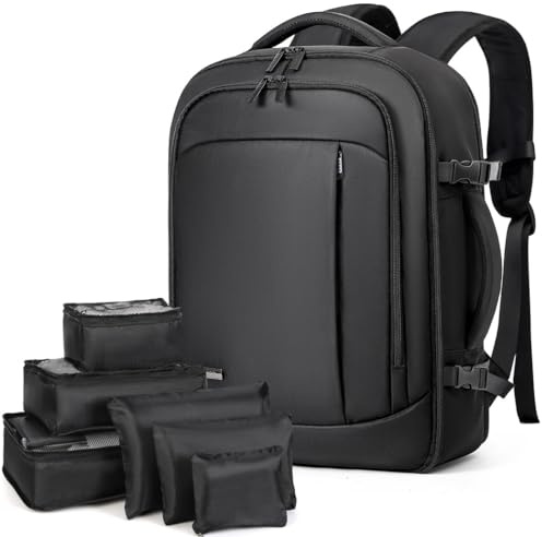 Lekespring Zaino da Viaggio Aereo (45L) per Ryanair,Zaino Viaggio Donne e Uomini,Borsa Cabina Bagaglio a Mano con 6 Sacchetti Organizzatori,Scuola Trekking Lavoro D'affari Casual,Nero