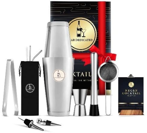 Bar Dedicated - Boston Cocktailset – Cocktailshaker-set med – Boston Shaker Incl. Receptbok och presentinslagning (Silver)