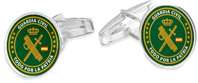 Gemelos redondos de la Guardia Civil, plateados. Par de Gemelos circulares, para Bodas, eventos, fiesta. Gemelos para Camisa Traje Esmoquin. Regalo día del padre, regalo padrino. (EMBLEMA)